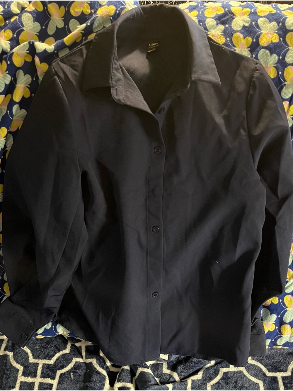 DAZY NAVY Classic Button-Up Blouse